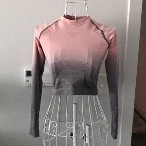 Ombre Seamless Workout Athletic Gym Crop Cropped Muscle Top Long Sleeve Running